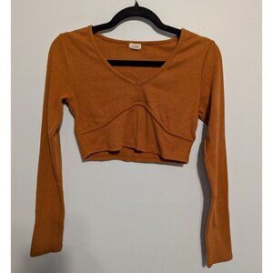 Garage Long Sleeve Shirt Women’s Size Medium Burnt Orange Stretch Cropped Autumn